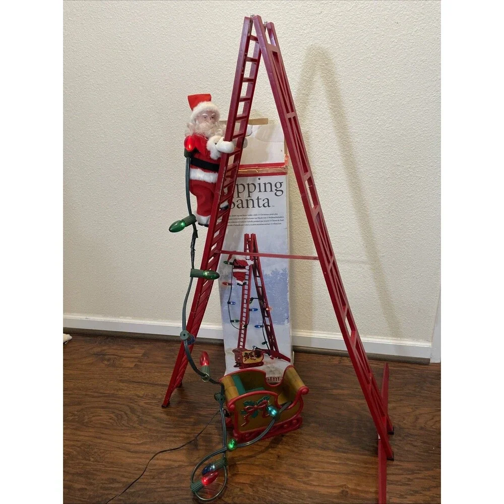Vintage Mr. Christmas Stepping Santa Climbing Ladder Lights Plays 15 Carols